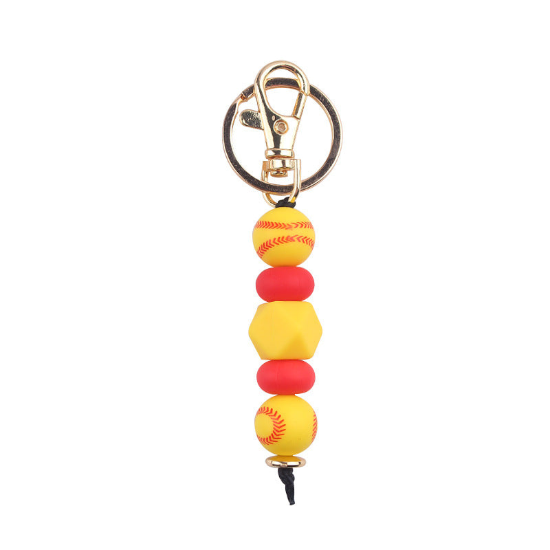 Wholesale Sports Basketball Football Soccer Silicone Beaded Lanyard Keychain